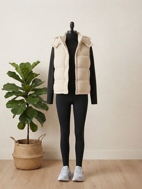 bagatelle Cream Quilted Puffer Vest with Hood